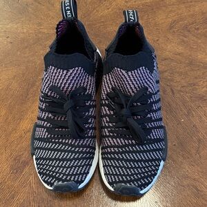 Stylish Mens size 8.5 Black and Pink/Multicolor Adidas Sneakers